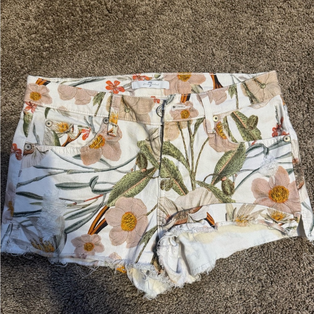 7 For All Mankind Floral Jean Shorts - White and Green